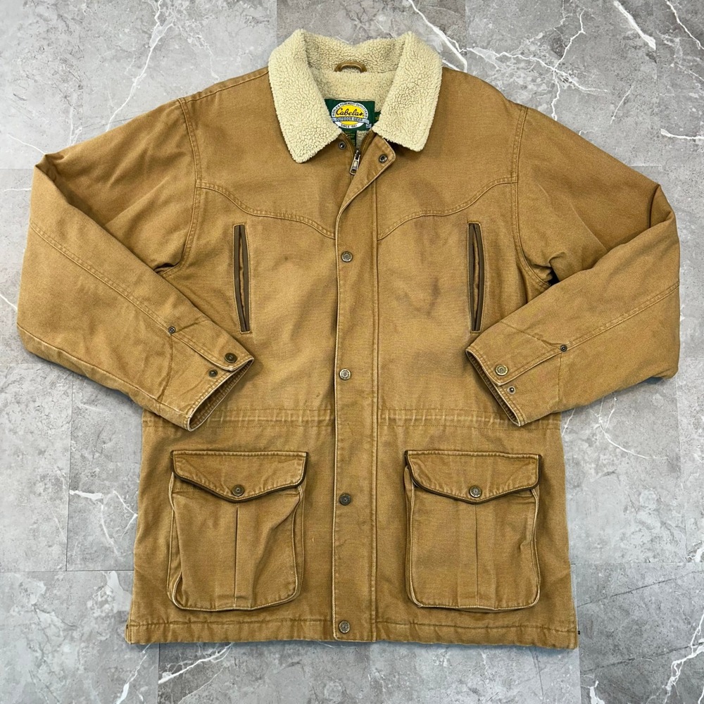 Cabelas Sherpa Lined Barn Jacket Mens Large Tall LT Brown Cinch Waist Coat Hunt